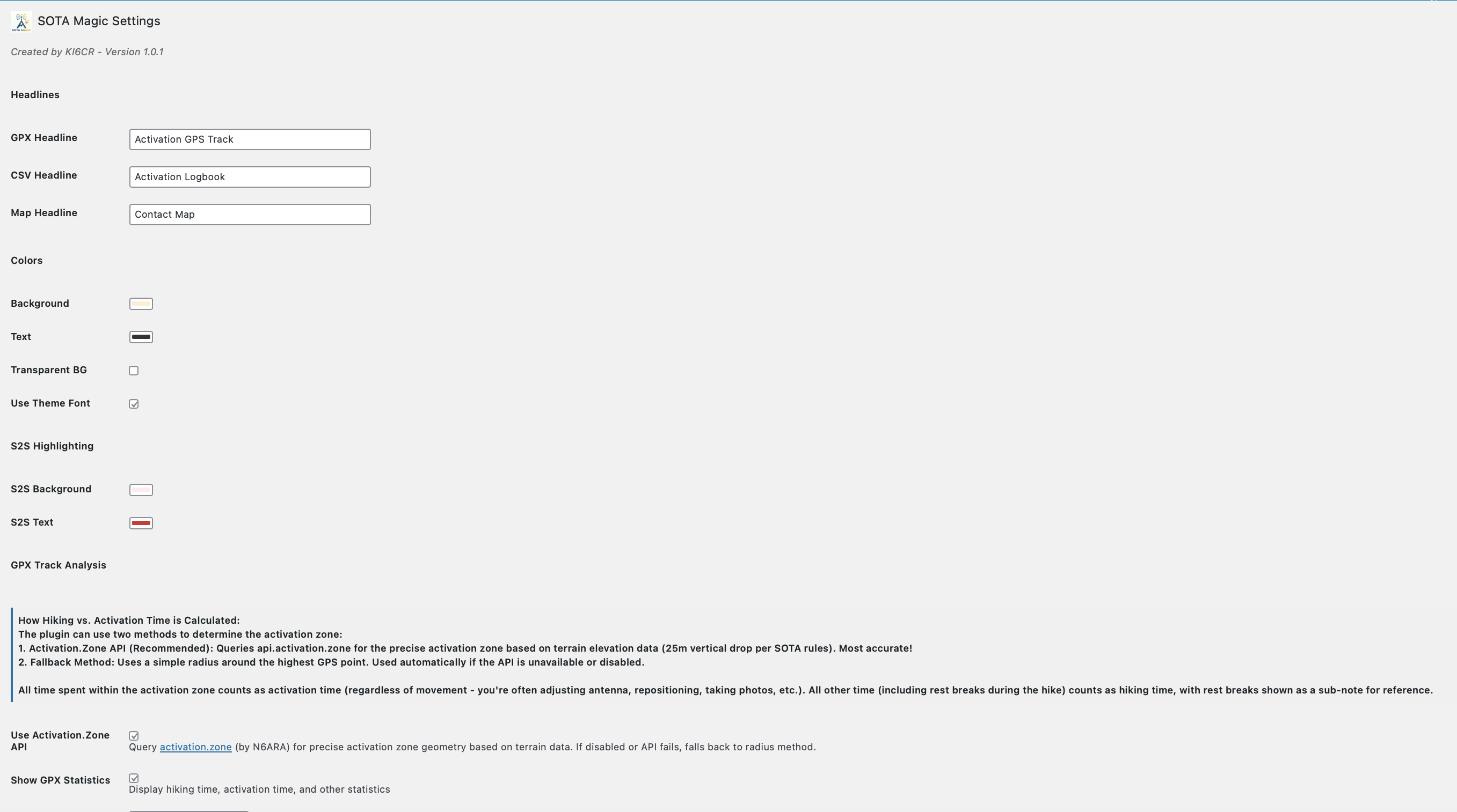 Activator Toolkit for SOTA settings page